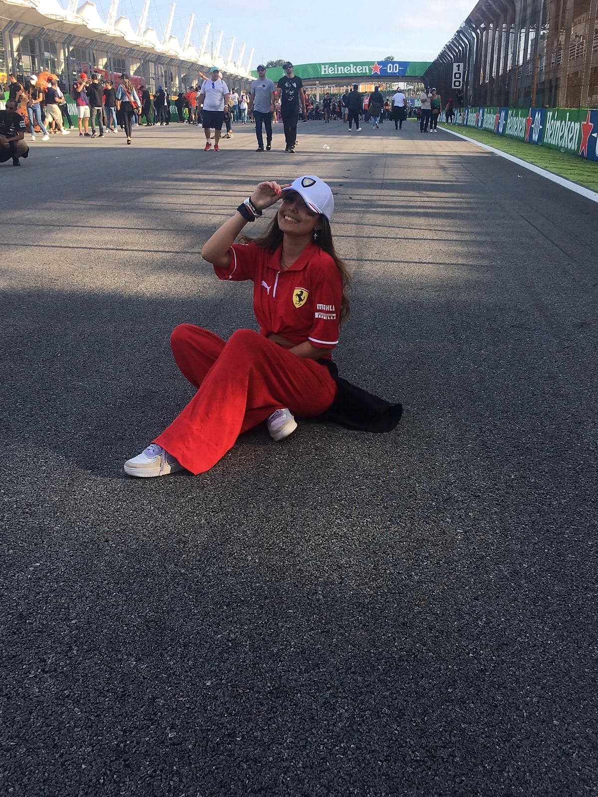 Bruna Villalva in Ferrari colours at Interlagos